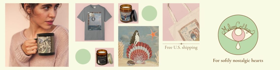 Etsy banner showing collage artworks and shop branding