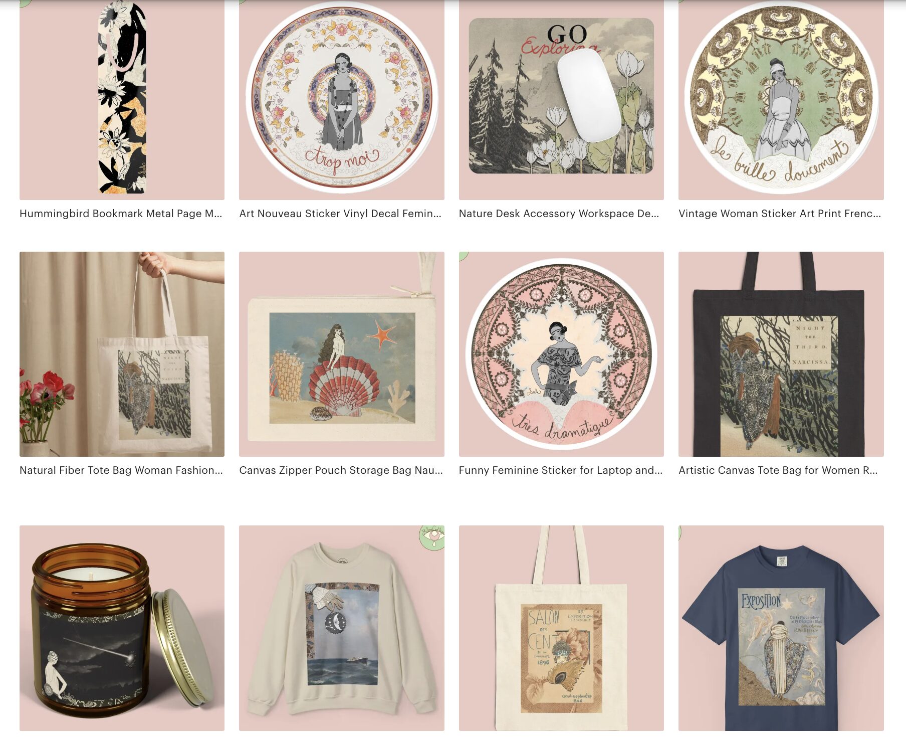 Screenshot of my Etsy shop grid showing 12 collage art products